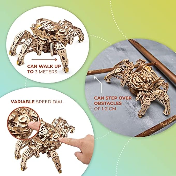 HEXAPOD EXPLORER 3D PUZZLE - FATHER'S DAY GIFT - MODEL KITS FOR ADULTS WITH POWERFUL SPRING MOTOR - 3D WOODEN PUZZLES 3D PUZZLES, WOODEN ROBOT RUNS UP TO 3 M - Image 3